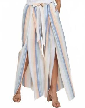 NEW ELSIE & ZOEY wrap-front split-leg pants in stripe